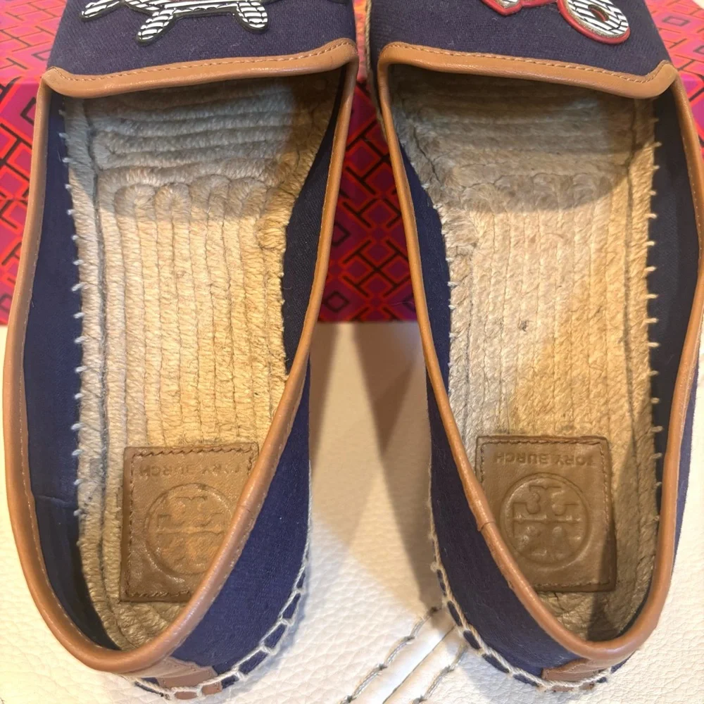 Tory Burch Women’s Maritime Flat Espadrille Size 8 Navy Canvas Nautical Anchor